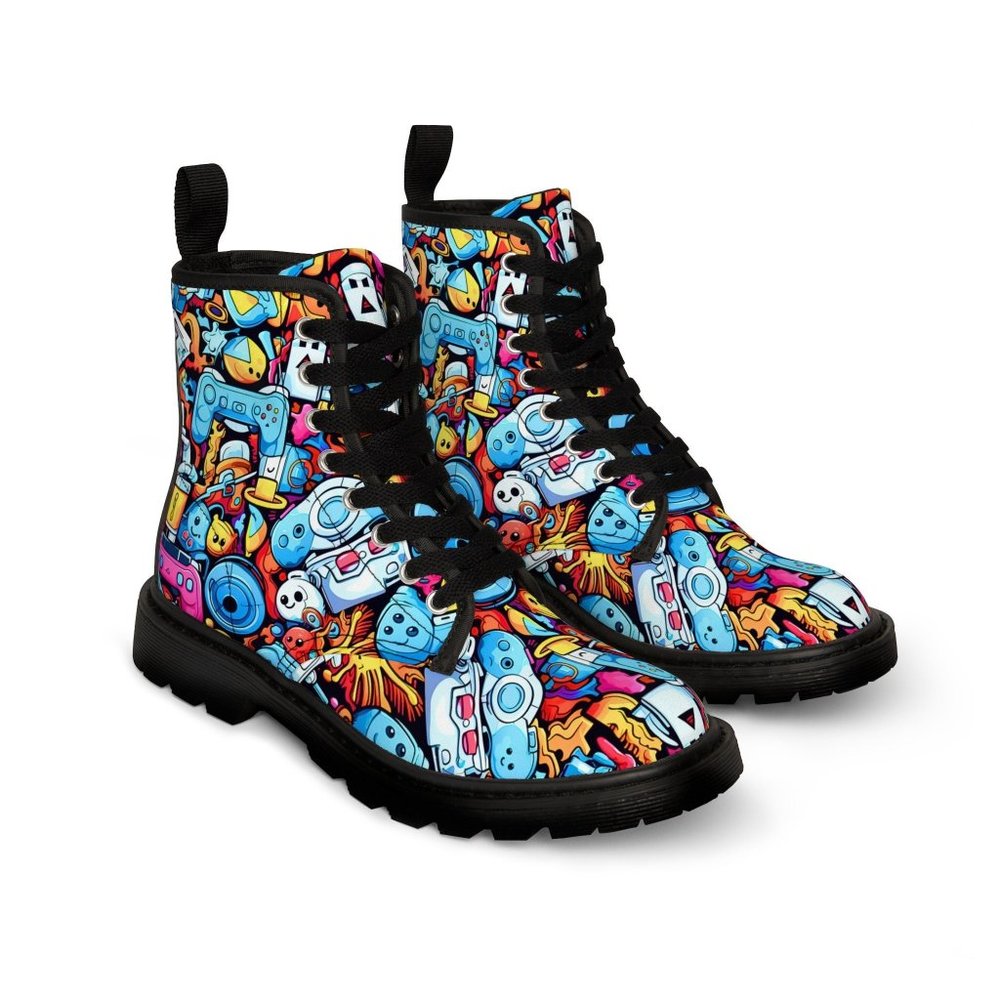 Video Game Graffiti Man Shoes, Luxury Stylish,  Men's Canvas Boots, Classy Mod